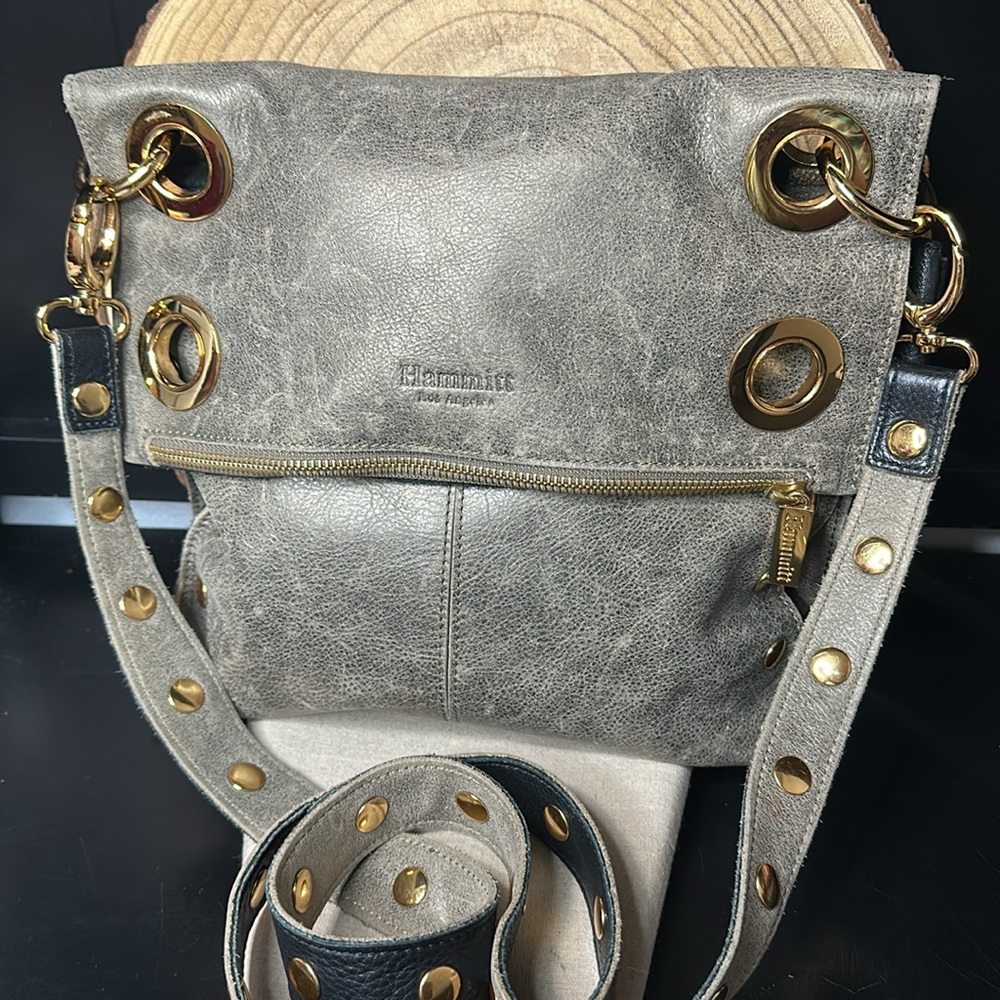 Hammitt Montana Gold Shoulder Bag Crossbody Purse Foldover Two Toned Leather - Picture 2 of 16